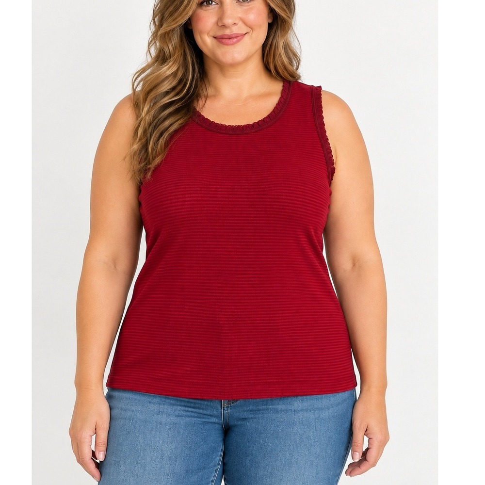 Madewell Women's Red Striped Lace Trim Sleeveless Ribbed Tank Top XL New